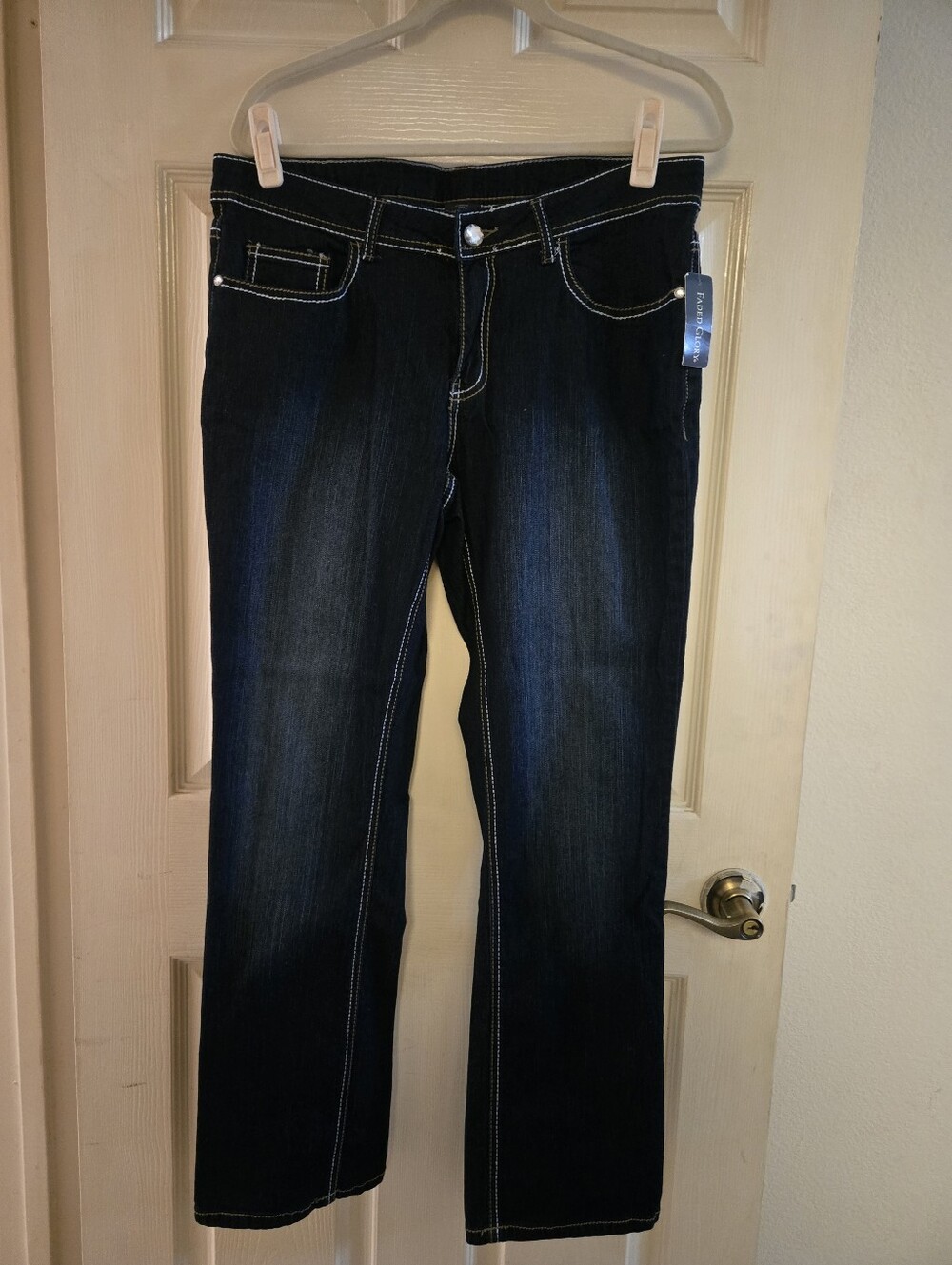 NWT Women's Faded Glory Dark Blue Slim Boot Cut Denim Jeans With Subtle Fading